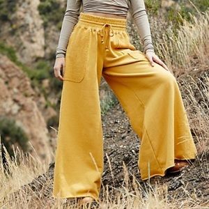 FREE PEOPLE Upbeat Wide Leg Mustard Sweat Pants